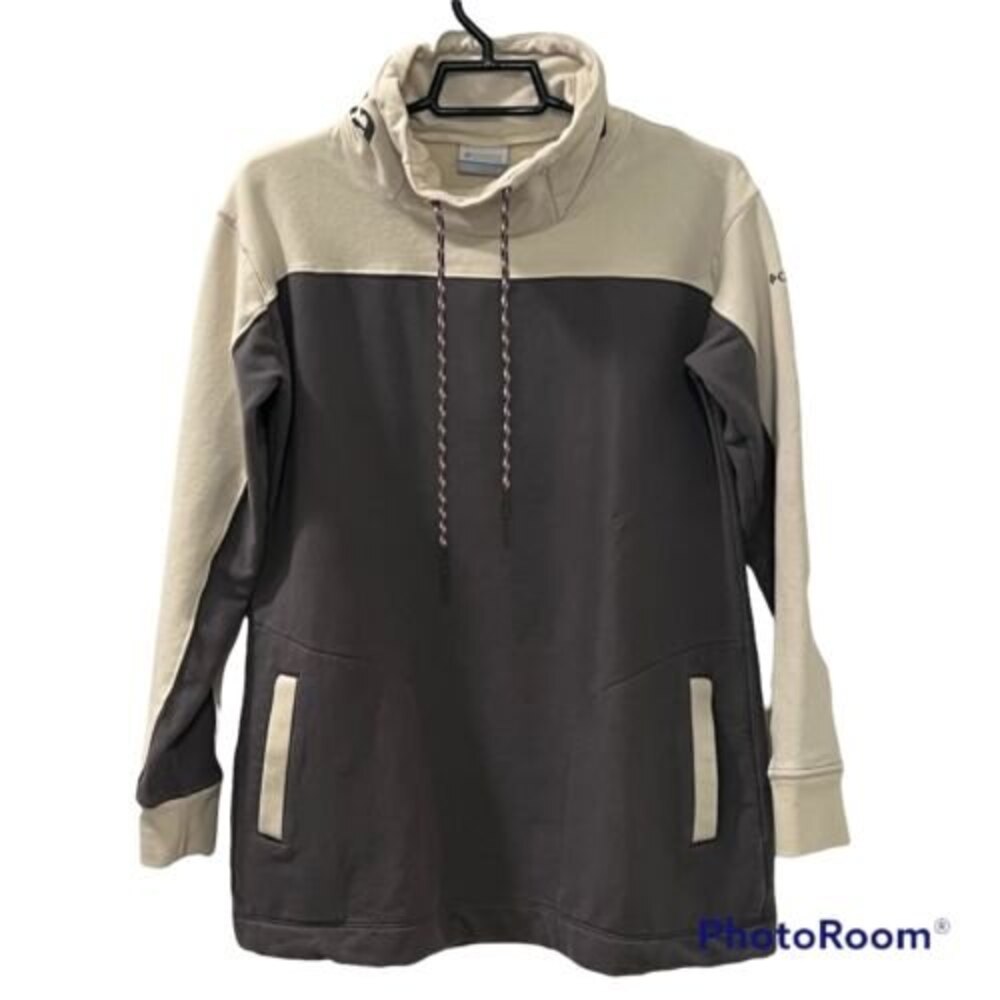 Columbia Mens Spell Out Mock Neck Pullover Gray Sweater Fleece Long Sleeve Sz SM